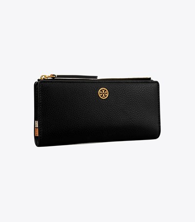 Tory Burch Robinson Pebbled Zip Slim Plånbok Dam Svarta | YKMAS-9035