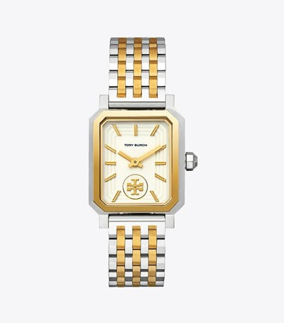 Tory Burch Robinson stainless Steel/cream, 27 X 29 Mm Klocka Dam Guld Silver | BXPGO-5146