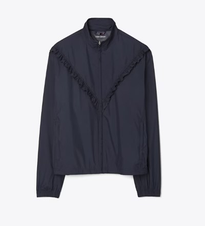 Tory Burch Ruffle Vindjacka Dam Marinblå | HGZAJ-6539
