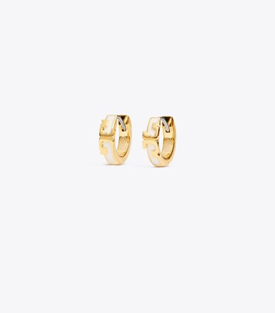 Tory Burch Serif-t Enameled Huggie Hoop Örhängen Dam Guld Vita | VXHUC-5376