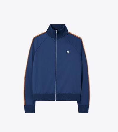 Tory Burch Side Stripe Half-zip Track Jacka Dam Blå | FMKXB-5063