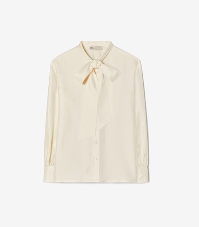 Tory Burch Silk Bow Skjorta Dam Vita | DLGMQ-0291