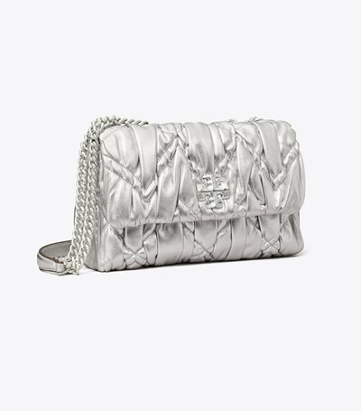 Tory Burch Small Kira Metallic Diamond Ruched Convertible Axelväska Dam Silver | MKNLZ-9647