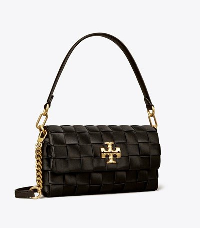 Tory Burch Small Kira Woven Flap Axelväska Dam Svarta | HANIT-0532