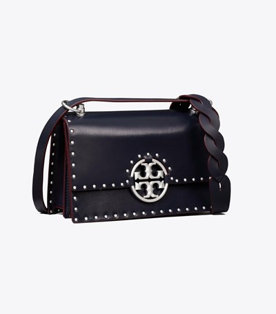 Tory Burch Small Miller Studded Flap Axelväska Dam Marinblå | MKAQC-4523