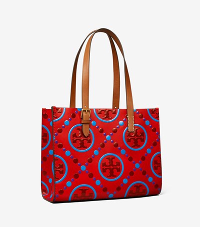 Tory Burch Small T Monogram Contrast Embossed Toteväska Dam Röda | RMCDW-8643
