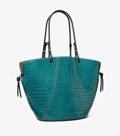 Tory Burch Spaghetti Rem Embossed Toteväska Dam Turkos | MZNUY-7152