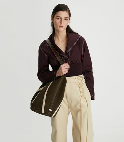 Tory Burch Spaghetti Rem Mocka Large Bucket Bag Dam Choklad | IKJBF-6318