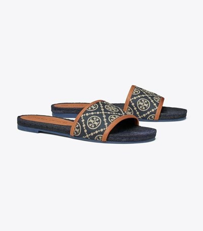 Tory Burch T Monogram Badtofflor Dam Marinblå | XNMQB-0724