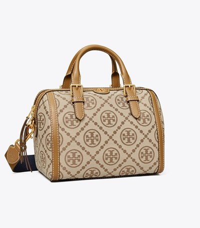 Tory Burch T Monogram Barrel Satchel Väska Dam Beige | KDTAY-4728