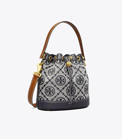 Tory Burch T Monogram Bucket Bag Dam Marinblå | FXPGD-6784