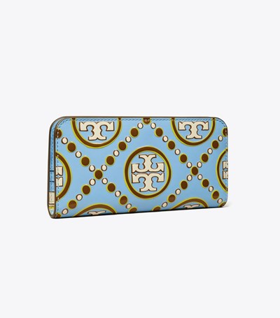 Tory Burch T Monogram Contrast Embossed Zip Slim Plånbok Dam Blå Vita | AVMGZ-4325