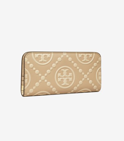 Tory Burch T Monogram Contrast Embossed Zip Slim Plånbok Dam Grädde | HVDUQ-9462