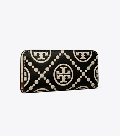 Tory Burch T Monogram Contrast Embossed Zip Slim Plånbok Dam Svarta Grädde | JPKOY-0279