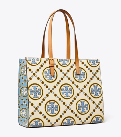 Tory Burch T Monogram Contrast Embossed Handväska Dam Blå Grädde | SBNIC-5038
