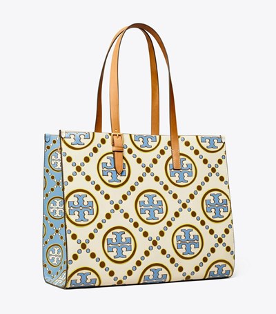 Tory Burch T Monogram Contrast Embossed Toteväska Dam Vita Blå | ZHLFB-5684