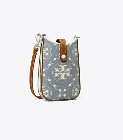 Tory Burch T Monogram Denim Phone Crossbody Väska Dam Blå | APSDU-0417
