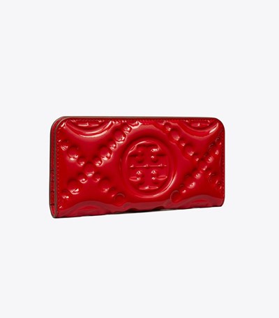 Tory Burch T Monogram Embroidered Lack Zip Slim Plånbok Dam Röda | GTOHJ-1649