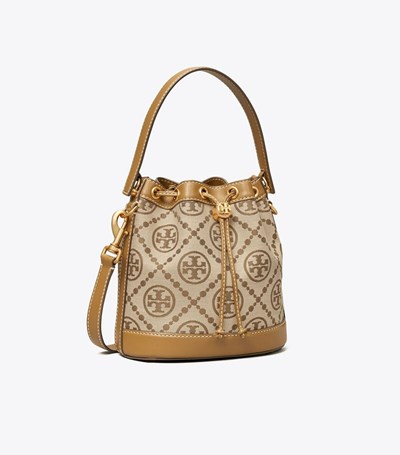Tory Burch T Monogram Jacquard Bucket Bag Dam Beige | BQEXV-0485