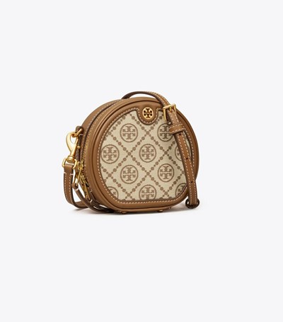 Tory Burch T Monogram Jacquard Petite Moon Crossbody Väska Dam Beige | GQLSK-0826