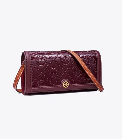 Tory Burch T Monogram Lack Crossbody Väska Dam Vinröda | JBSHC-2134