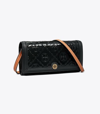 Tory Burch T Monogram Lack Embossed Crossbody Väska Dam Svarta | YENIZ-9084