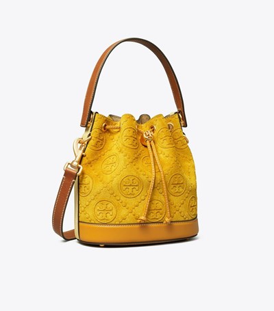 Tory Burch T Monogram Mocka Embossed Bucket Bag Dam Gula | CXPZB-4701
