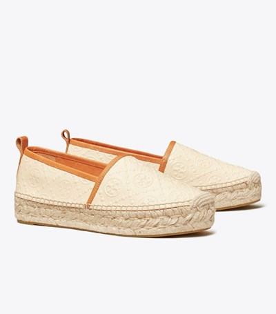 Tory Burch T Monogram Platform Espadrille Dam Grädde | ORJTF-0486