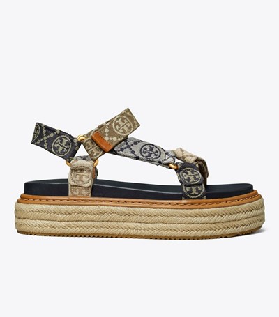 Tory Burch T Monogram Rope Sport Sandaler Dam Marinblå | LKREV-0327