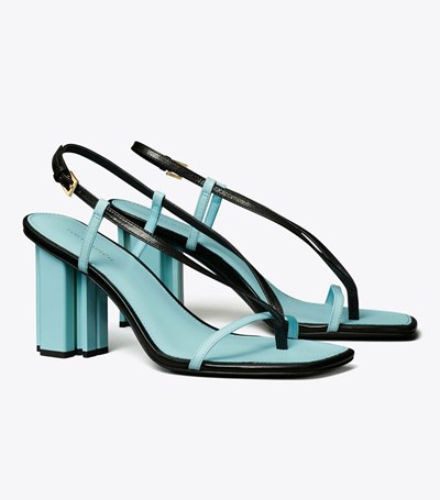 Tory Burch T Stamp Heels Sandaler Dam Svarta Ljusblå | ODPAW-5306