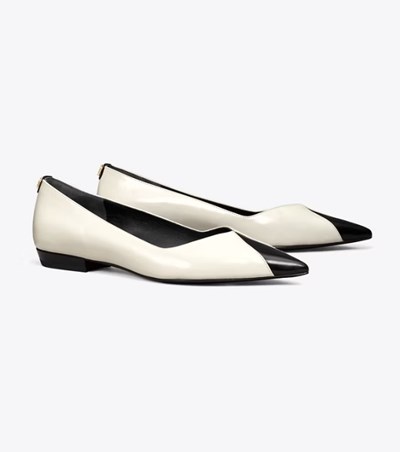 Tory Burch Triangle Pointed Platta Skor Dam Vita Svarta | BARUJ-5394