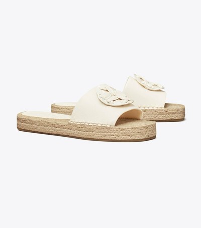 Tory Burch Woven Double T Badtofflor Dam Vita | CBRSK-8047