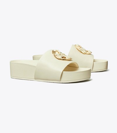 Tory Burch Woven Double T Badtofflor Dam Ljusgrädde | MXTKW-2039