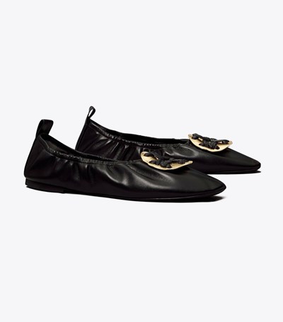 Tory Burch Woven Double T Ballerina Dam Svarta | WTHAX-0981